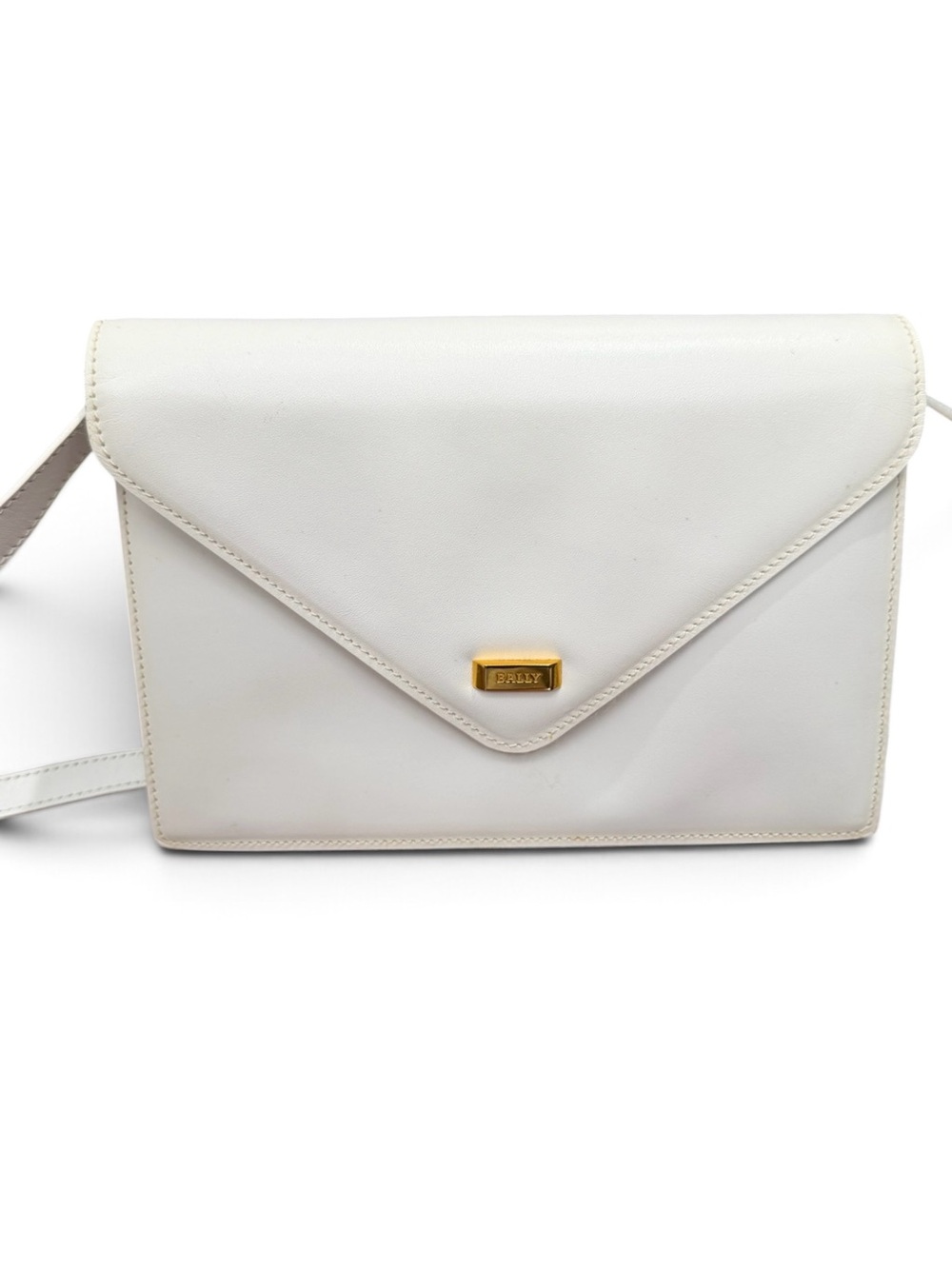Vintage Bally White Leather Envelope Crossbody Bag Gold Hardware